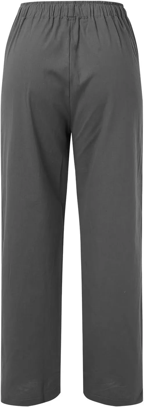 Summer Casual Pants For Women 2024 Trendy High Waist Pants Wide Leg Linen Palazzo Pants Lightweight Flowy Trouser