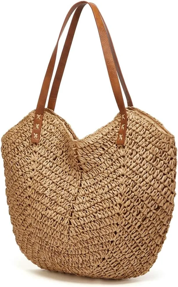 Summer Casual Straw Tote Bag Large Capacity Woven Shoulder Handbag for Summer Beach Vocation