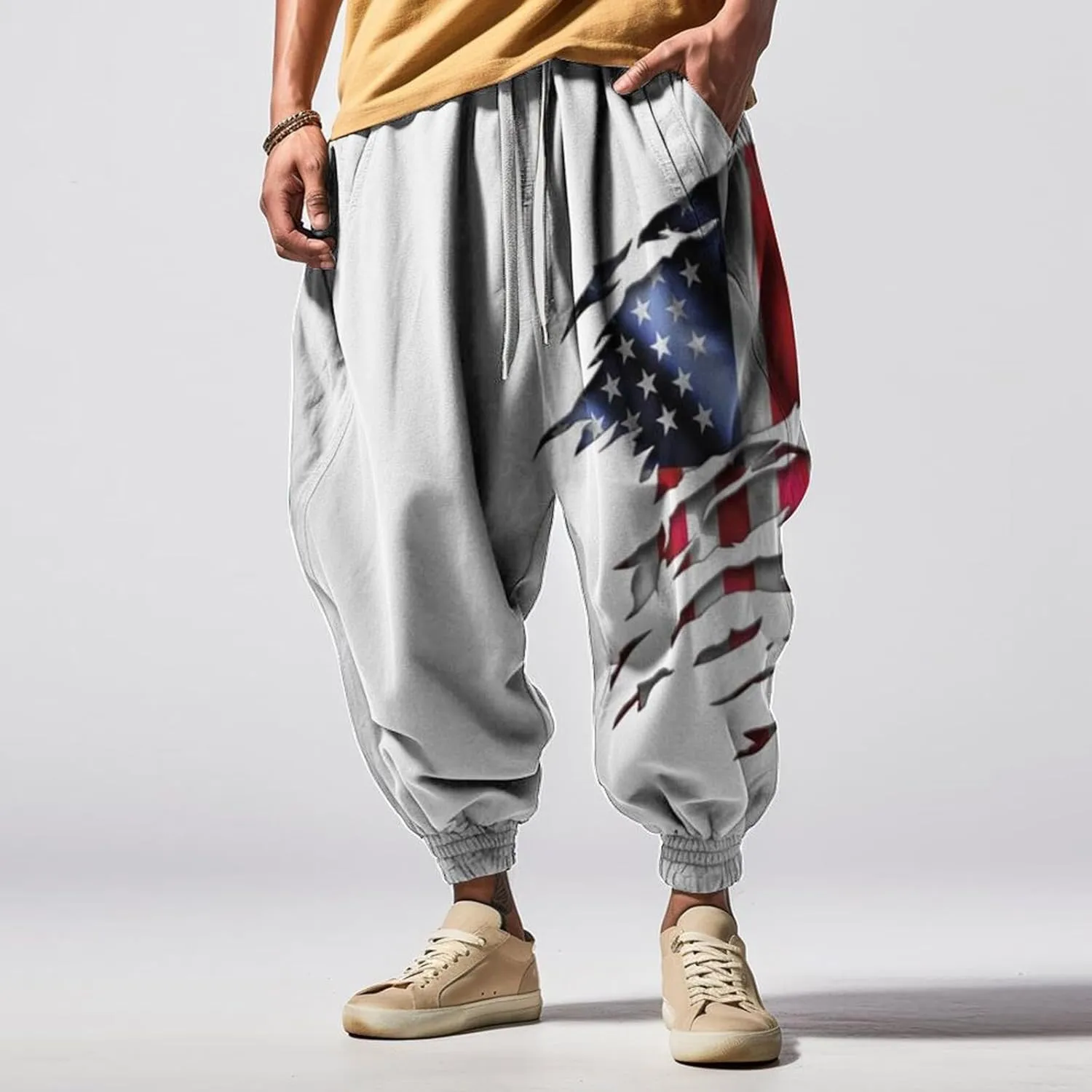 Sweatpants Fun Print Fashion Street Feel Casual Sweatpants Baggy Elastic Waist Novelty Pant Casual Pants Men