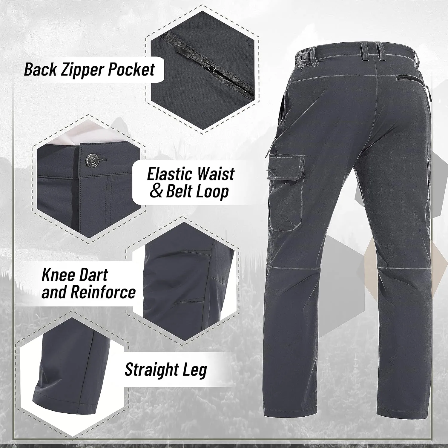 TACVASEN Men's Cargo Pants 5 Pockets Water Resistant Lightweight Quick Dry Ripstop Stretch Pants for Hiking Work Travel