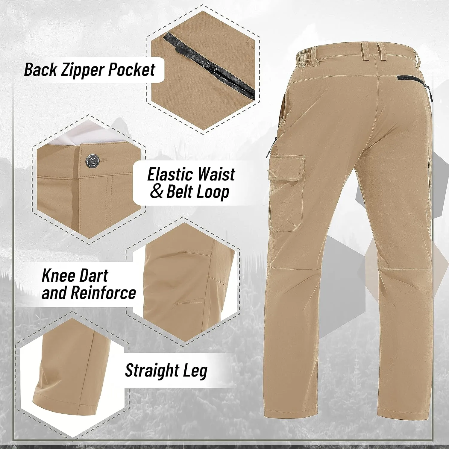 TACVASEN Men's Cargo Pants 5 Pockets Water Resistant Lightweight Quick Dry Ripstop Stretch Pants for Hiking Work Travel