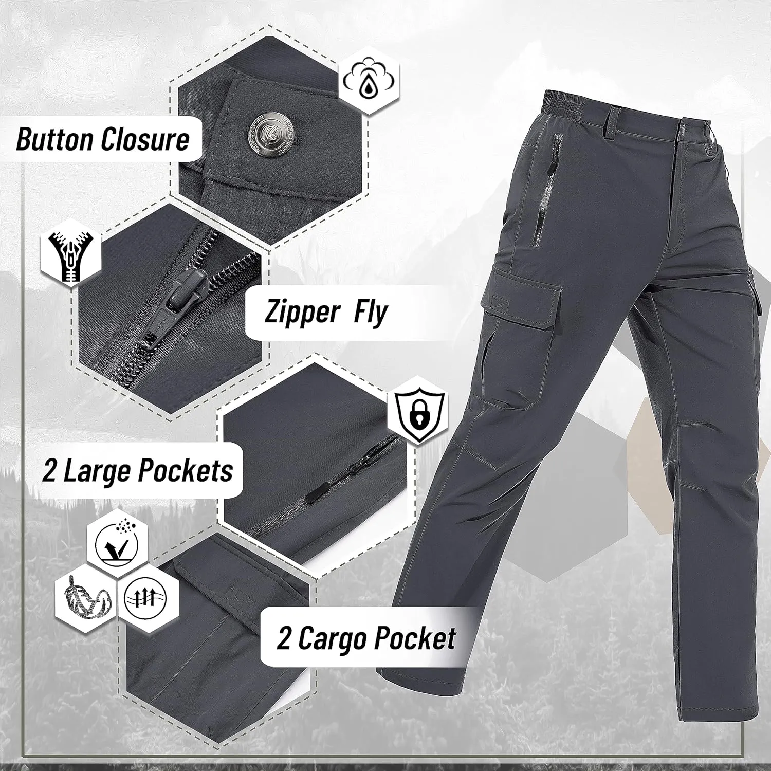 TACVASEN Men's Cargo Pants 5 Pockets Water Resistant Lightweight Quick Dry Ripstop Stretch Pants for Hiking Work Travel