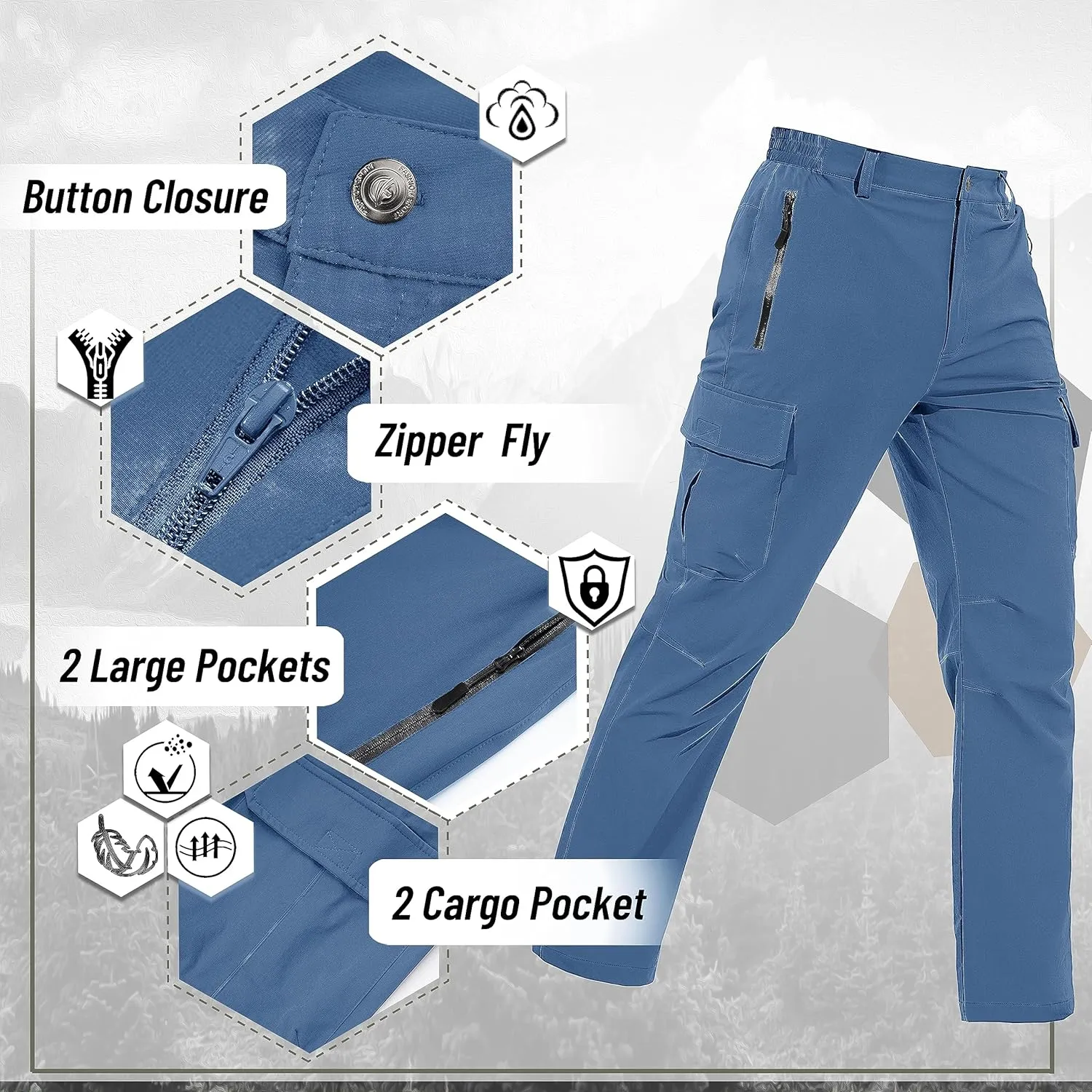 TACVASEN Men's Cargo Pants 5 Pockets Water Resistant Lightweight Quick Dry Ripstop Stretch Pants for Hiking Work Travel