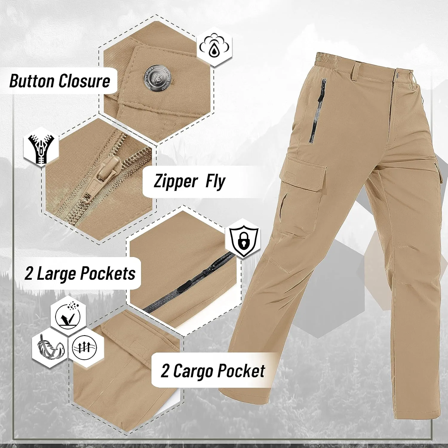 TACVASEN Men's Cargo Pants 5 Pockets Water Resistant Lightweight Quick Dry Ripstop Stretch Pants for Hiking Work Travel