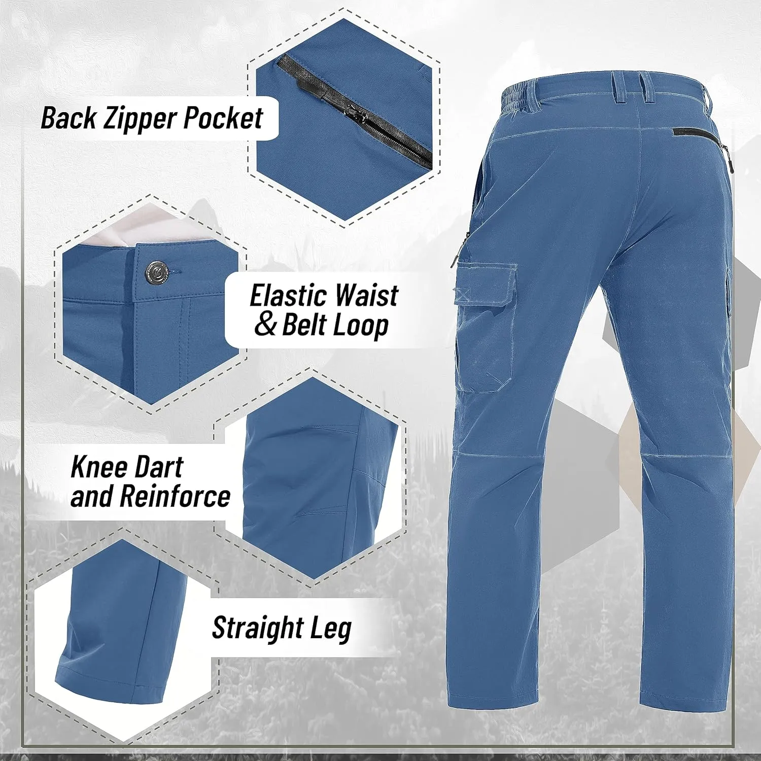 TACVASEN Men's Cargo Pants 5 Pockets Water Resistant Lightweight Quick Dry Ripstop Stretch Pants for Hiking Work Travel