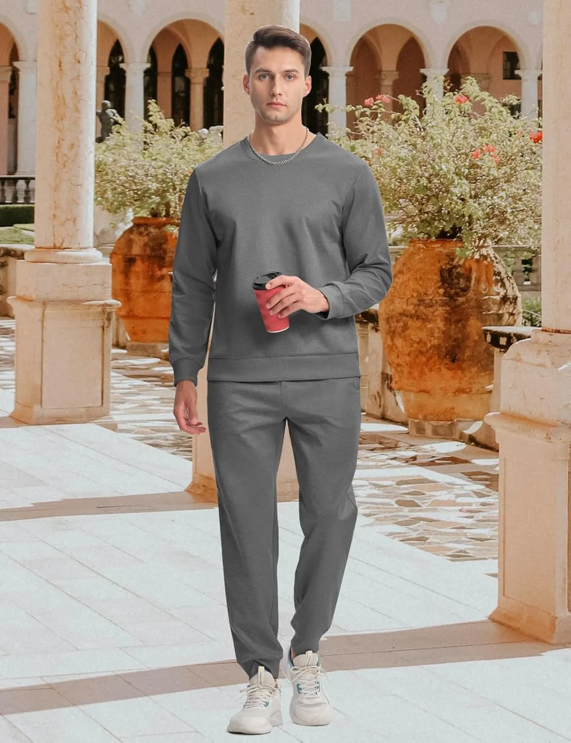 TBMPOY Mens Sweatsuits 2 Piece Set Tracksuits Jogging Outfits Long Sleeve Tops Jogger Pants Sweat Track Suits Casual Athletic