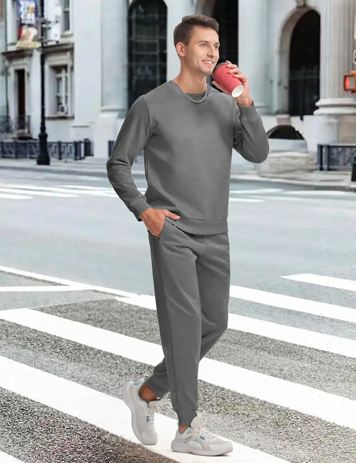 TBMPOY Mens Sweatsuits 2 Piece Set Tracksuits Jogging Outfits Long Sleeve Tops Jogger Pants Sweat Track Suits Casual Athletic