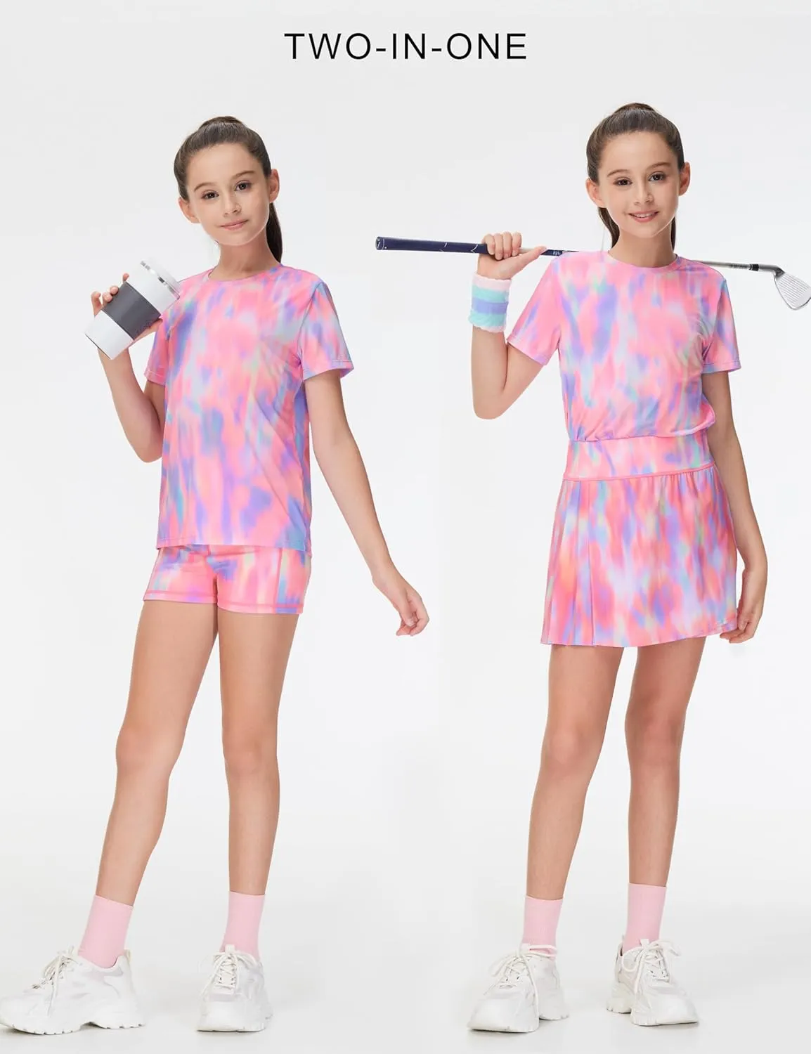 THE GYM PEOPLE Girls' Pleated Tennis Skirts 2 in 1 Kids Athletic Running Golf Skorts with Shorts Pockets