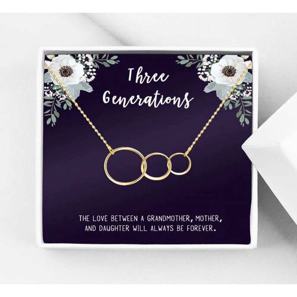 Three Generation Gift for Grandma, Mother, Daughter, Gift for Mom, Gift for Her, Gift for Mother's Day with Gift Box and Ship Next Day! [Silver Triple Infinity Cube , No-Personalized Card]