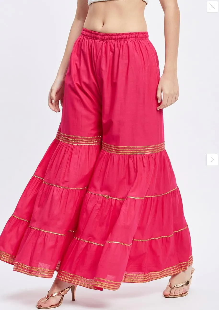 TNQ Women's Stylish and Fashionable Mid-Rise Garara/sharara Palazzo Pants with Elasticated Waist (Free Size)