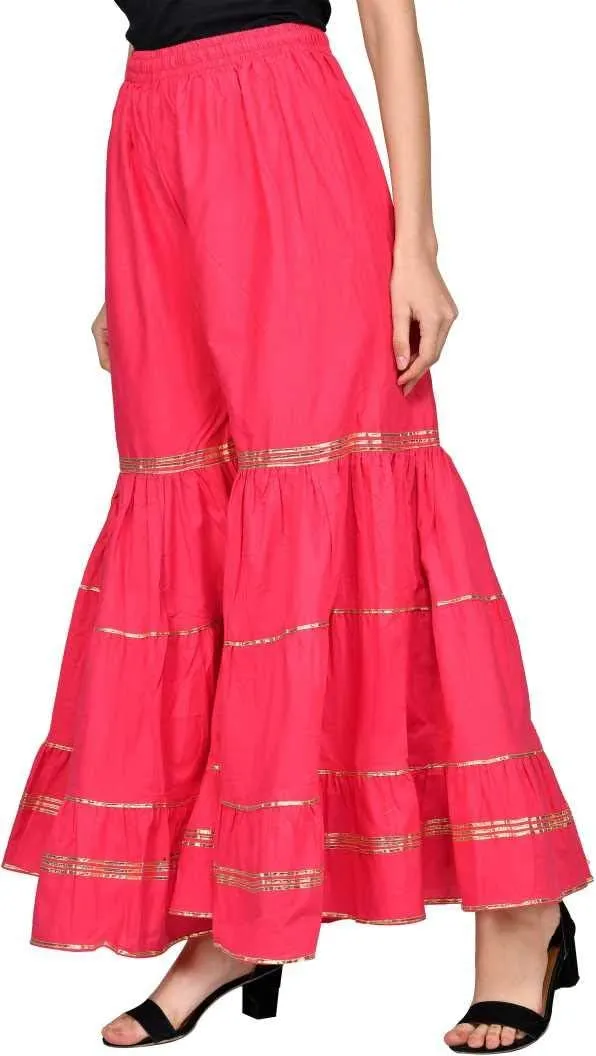 TNQ Women's Stylish and Fashionable Mid-Rise Garara/sharara Palazzo Pants with Elasticated Waist (Free Size)