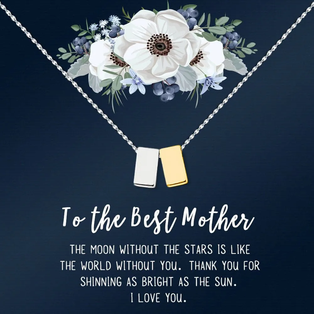 To The Best Mother Mother's Day Gift, Gift for Her, Gift for Her, Mother's Day Jewelry with Card, Card and Necklace Set for Mother's Day, Gift for Mom [Gold Cube, No-Personalized Card]