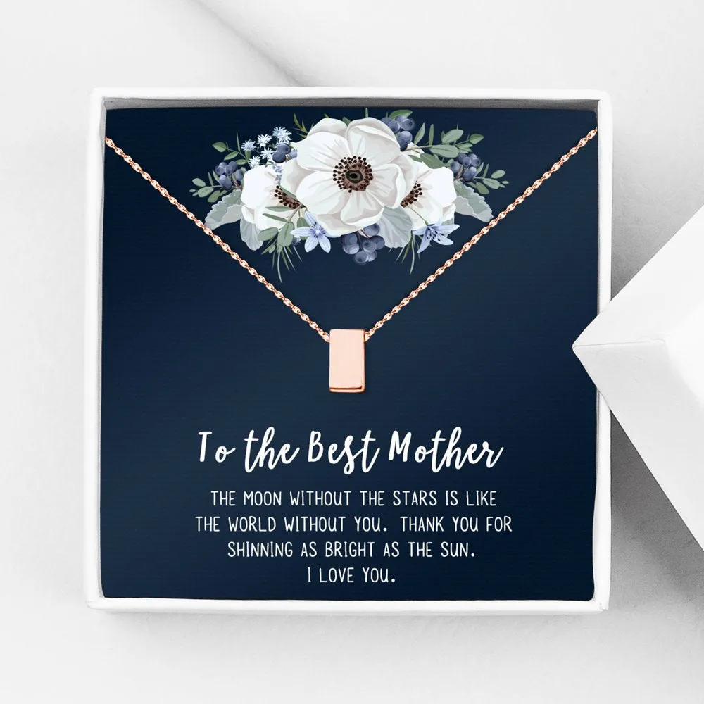 To The Best Mother Mother's Day Gift, Gift for Her, Gift for Her, Mother's Day Jewelry with Card, Card and Necklace Set for Mother's Day, Gift for Mom [Gold Cube, No-Personalized Card]