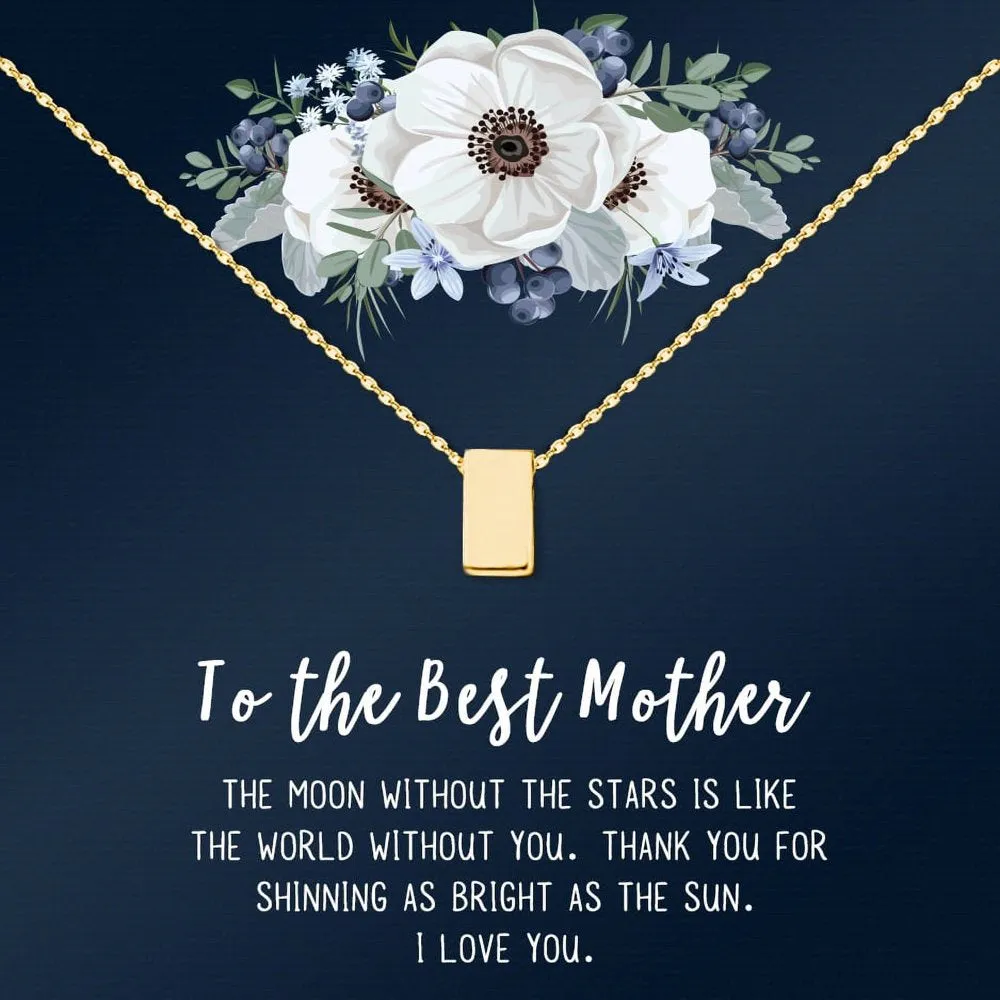 To The Best Mother Mother's Day Gift, Gift for Her, Gift for Her, Mother's Day Jewelry with Card, Card and Necklace Set for Mother's Day, Gift for Mom [Gold Cube, No-Personalized Card]