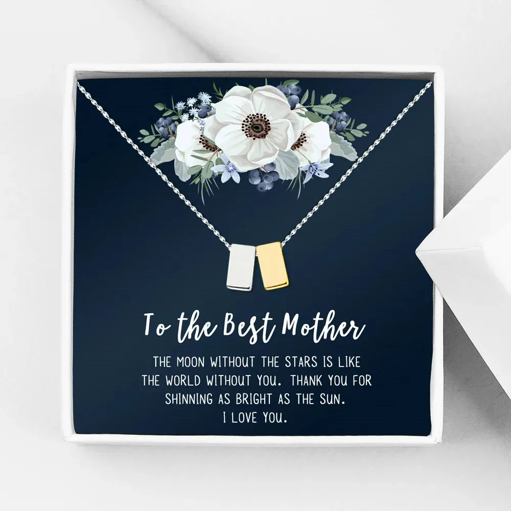 To The Best Mother Mother's Day Gift, Gift for Her, Gift for Her, Mother's Day Jewelry with Card, Card and Necklace Set for Mother's Day, Gift for Mom [Gold Cube, No-Personalized Card]