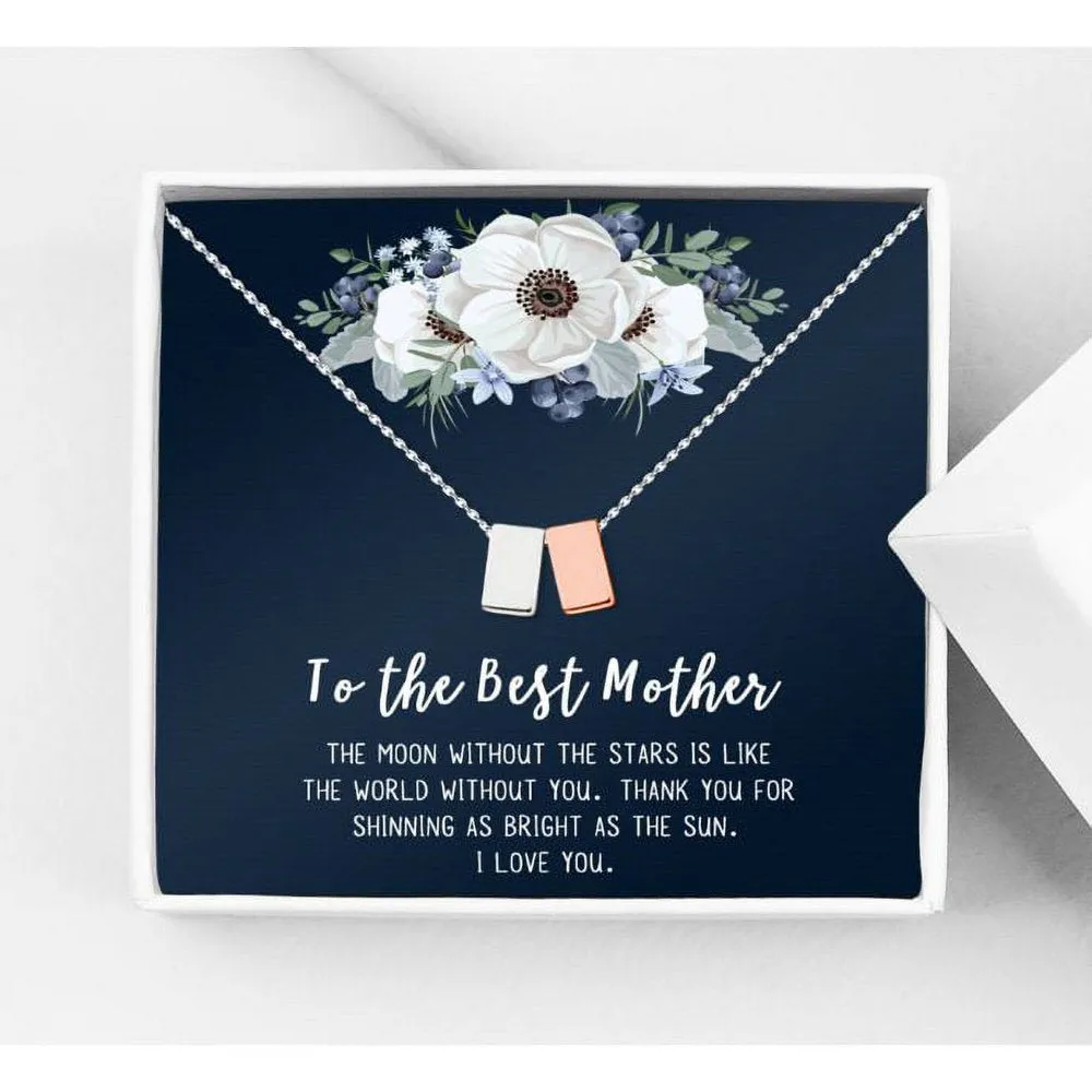 To The Best Mother Mother's Day Gift, Gift for Her, Gift for Her, Mother's Day Jewelry with Card, Card and Necklace Set for Mother's Day, Gift for Mom [Gold Cube, No-Personalized Card]