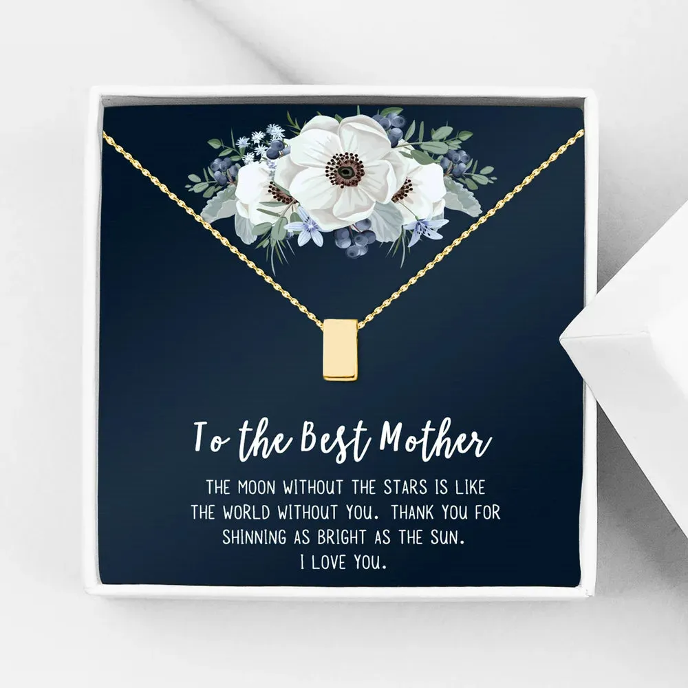To The Best Mother Mother's Day Gift, Gift for Her, Gift for Her, Mother's Day Jewelry with Card, Card and Necklace Set for Mother's Day, Gift for Mom [Gold Cube, No-Personalized Card]