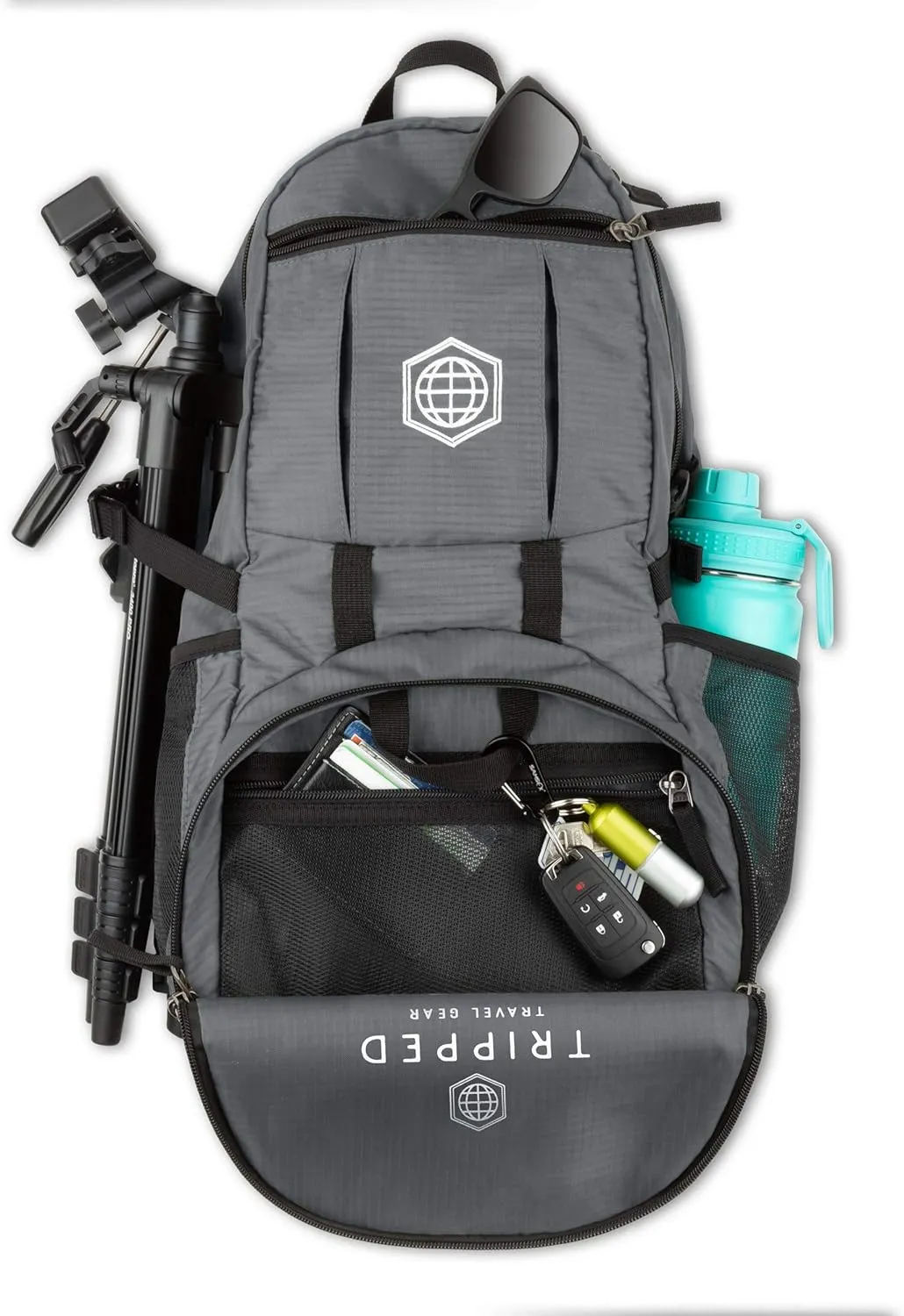 TRIPPED Travel Gear Granite Grey 35L Foldable Backpack, Lightweight, Packable, with Padded Shoulder Straps, Ideal for Travel, Hiking, and Everyday Use