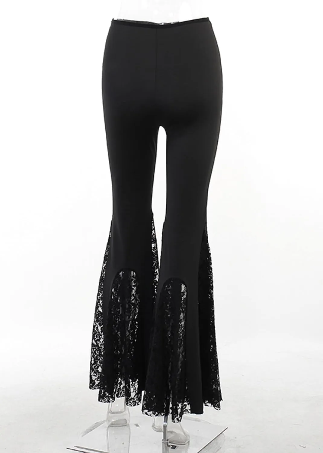 TSMNZMU Womens Gothic Pants Punk Midi Waist Grunge Trousers Flare Leg Y2K Emo Pants Lace Patchwork Pants with Chain