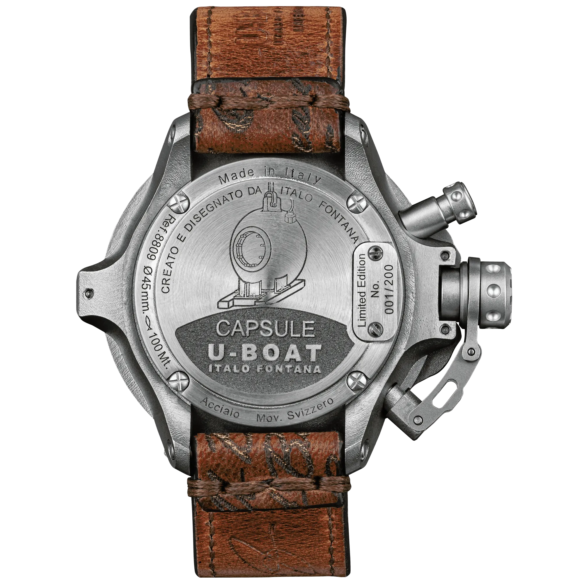 U-Boat Men's Watch Capsule 45mm Limited Edition Black Brown 8809