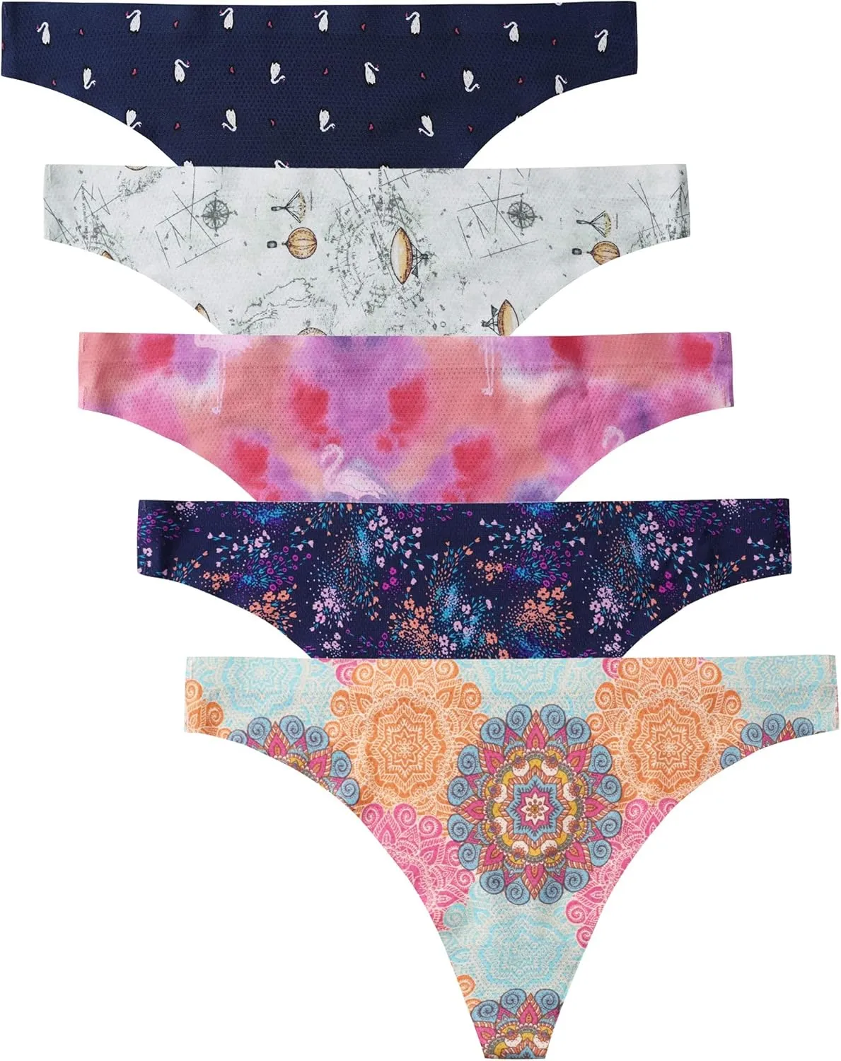 voenxe Seamless Women Underwear Thongs,No Show Ladies Thong,No Line Workout Breathable Comfortable Panties,Soft Undies,5-Pack