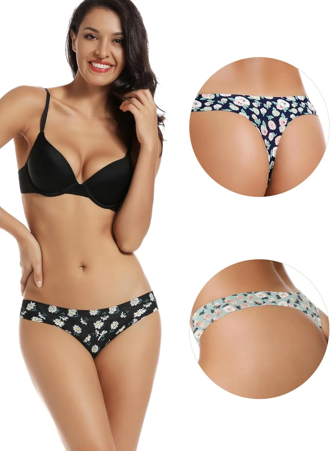 voenxe Seamless Women Underwear Thongs,No Show Ladies Thong,No Line Workout Breathable Comfortable Panties,Soft Undies,5-Pack