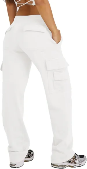 Waitfairy Wide Leg Sweatpants Women Cargo Pants Fleeece High Waisted Baggy Sweatpants for Women Casual Pants with 8 Pocketss