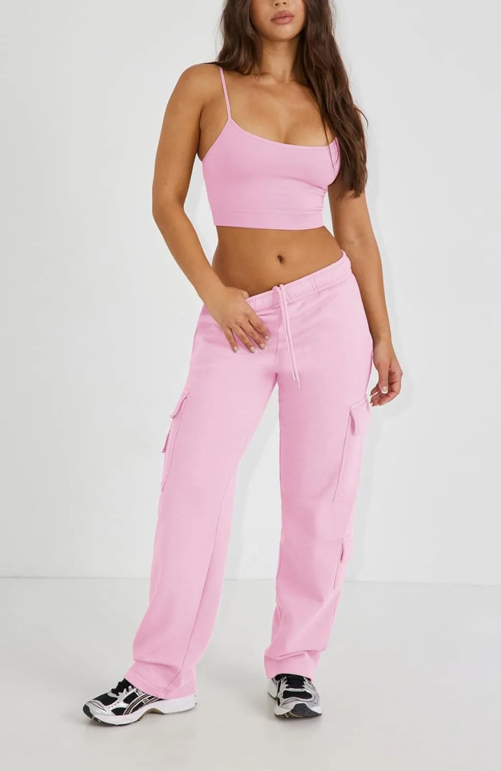 Waitfairy Wide Leg Sweatpants Women Cargo Pants Fleeece High Waisted Baggy Sweatpants for Women Casual Pants with 8 Pocketss