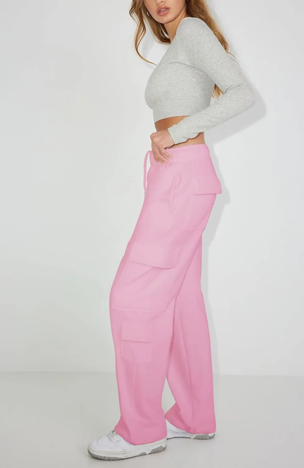 Waitfairy Wide Leg Sweatpants Women Cargo Pants Fleeece High Waisted Baggy Sweatpants for Women Casual Pants with 8 Pocketss