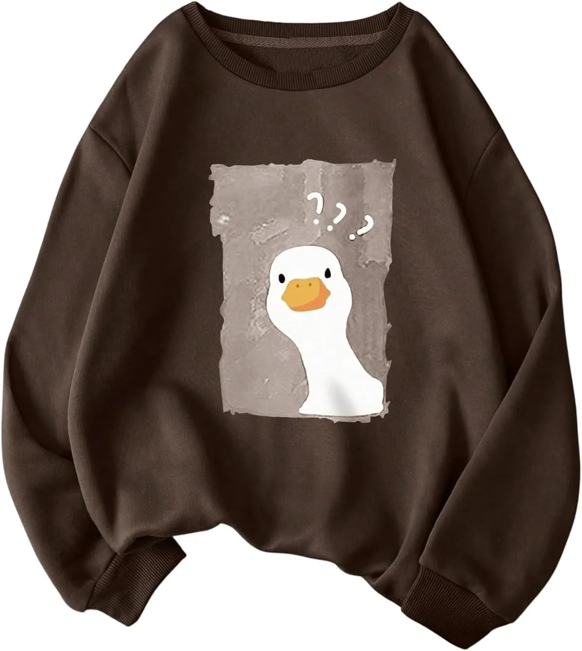 WDIRARA Women's Cartoon Duck Printed Crew Neck Sweatshirt Graphic Long Sleeve Loose Pullover