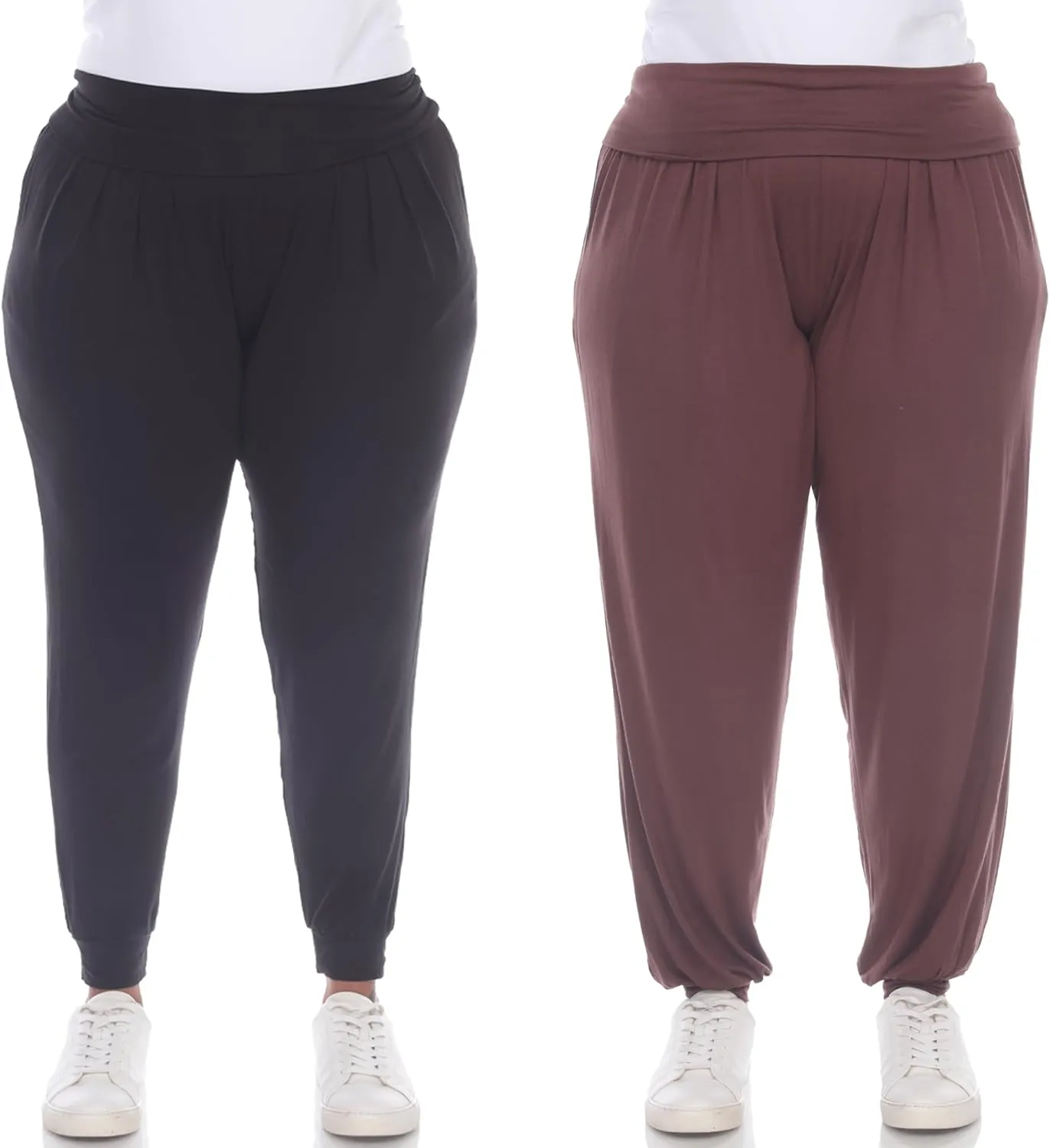white mark Women's 2-PC Pack Harem Jogger Aladdin Elephant Pants with Pockets Relaxed High Waist Yoga Lounge Pants