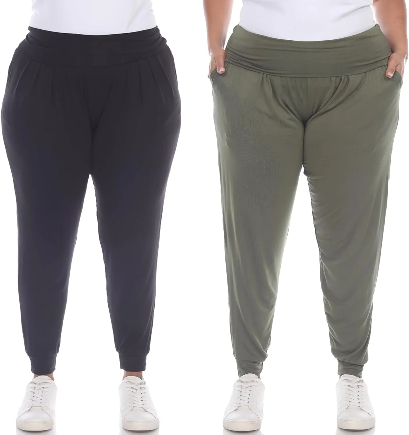 white mark Women's 2-PC Pack Harem Jogger Aladdin Elephant Pants with Pockets Relaxed High Waist Yoga Lounge Pants