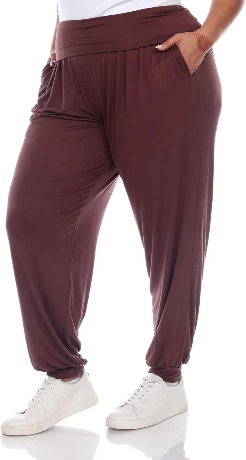 white mark Women's 2-PC Pack Harem Jogger Aladdin Elephant Pants with Pockets Relaxed High Waist Yoga Lounge Pants