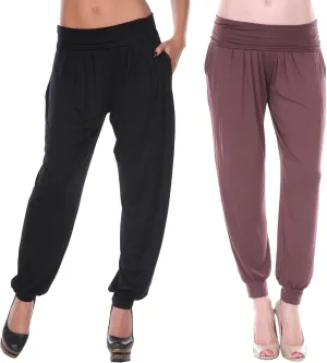 white mark Women's 2-PC Pack Harem Jogger Aladdin Elephant Pants with Pockets Relaxed High Waist Yoga Lounge Pants