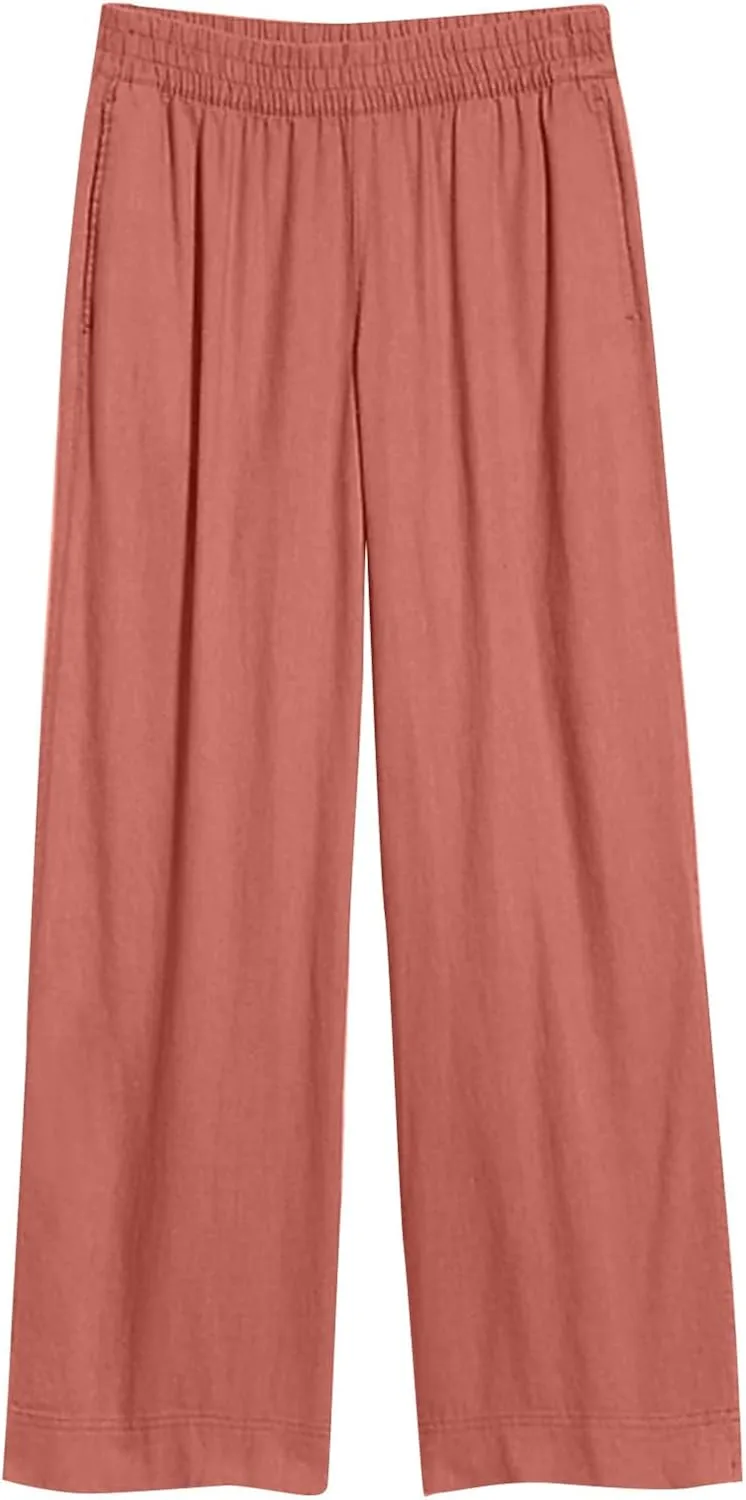 Wide Leg Linen Pants for Women Summer Boho Flowy Beach Pants Loose Fit High Waisted Casual Travel Pants with Pockets