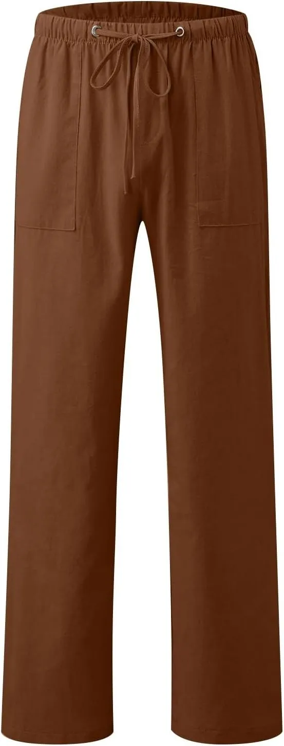 Wide Leg Palazzo Pants for Women Drawstring Elastic High Waisted Wide Leg Linen Pants Baggy Lounge Pants with Pockets