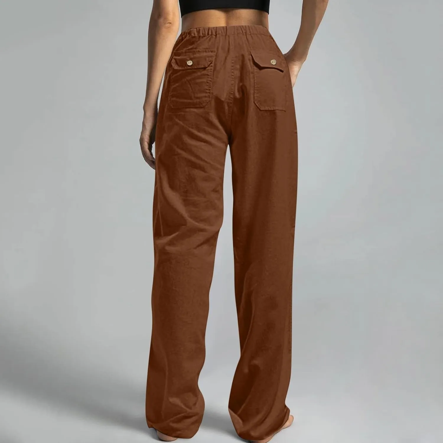 Wide Leg Palazzo Pants for Women Drawstring Elastic High Waisted Wide Leg Linen Pants Baggy Lounge Pants with Pockets