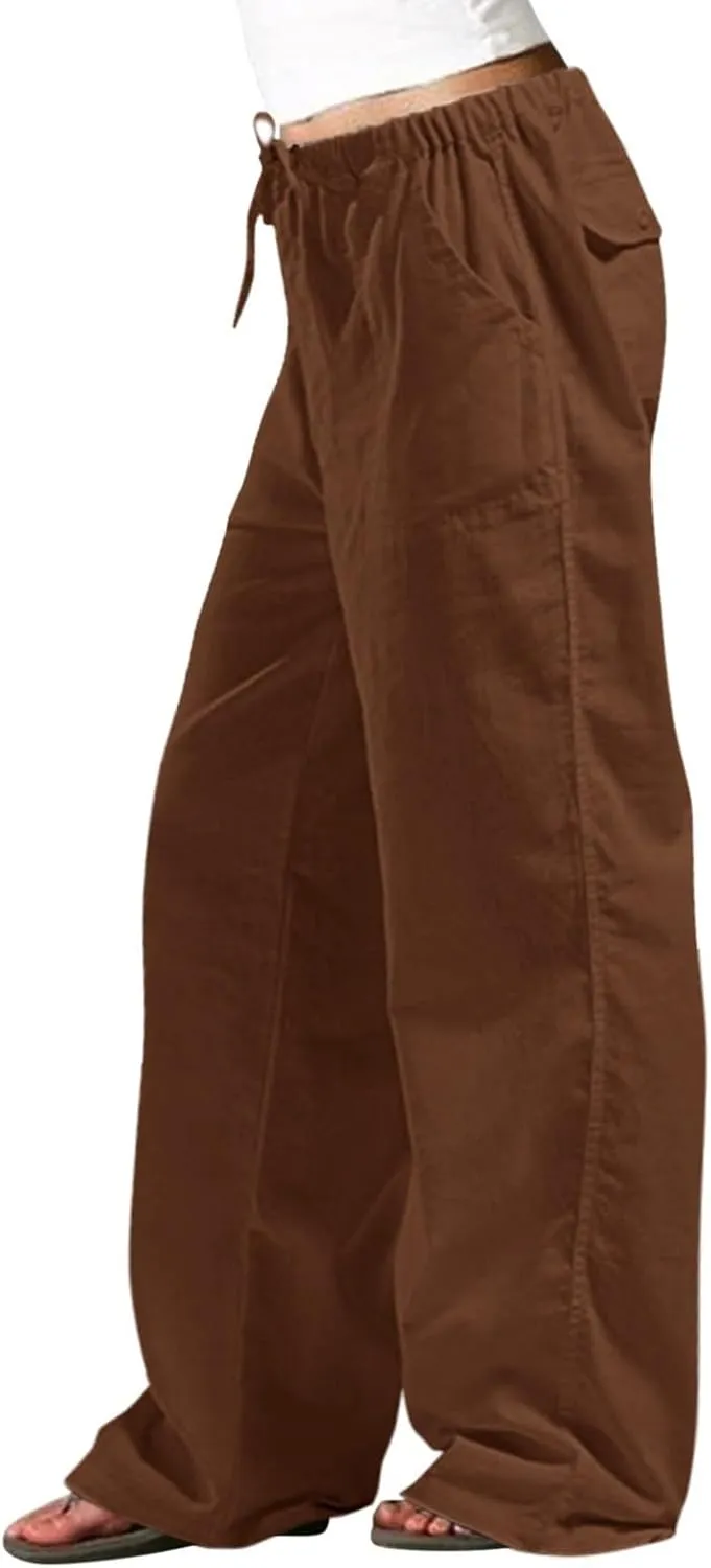 Wide Leg Palazzo Pants for Women Drawstring Elastic High Waisted Wide Leg Linen Pants Baggy Lounge Pants with Pockets