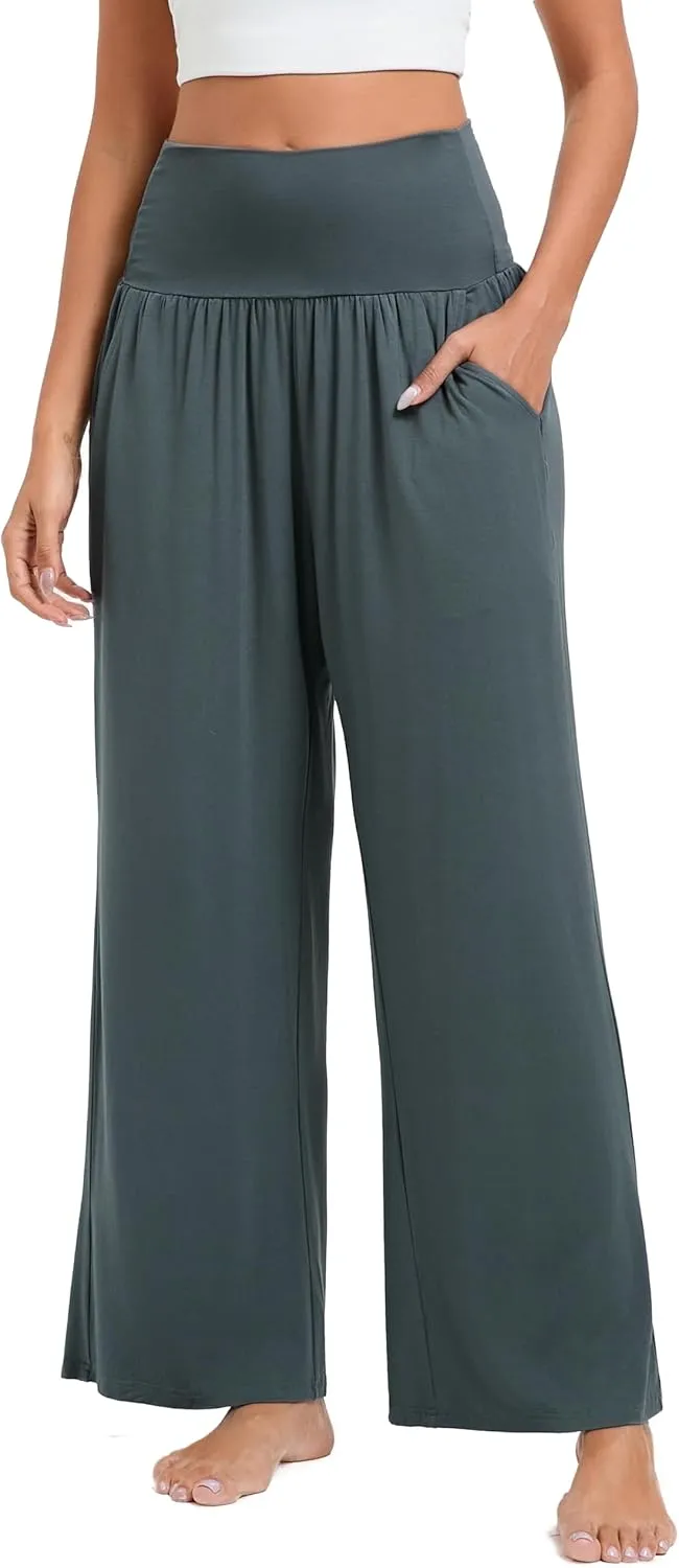 Wide Leg Yoga Pants for Women High Waisted Casual Loose Sweatpant Palazzo Lounge Spajama Flowy Pants with Pocket
