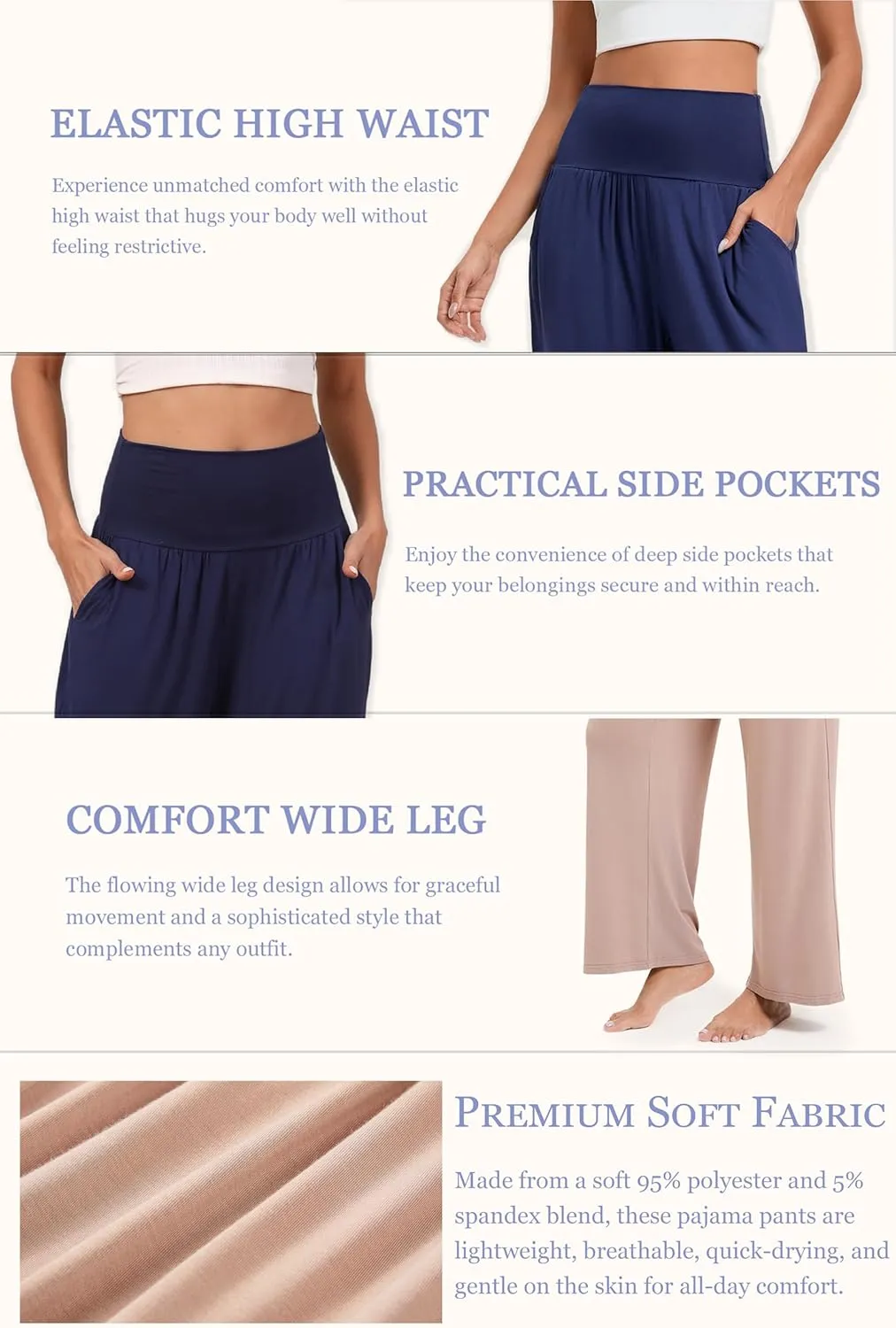 Wide Leg Yoga Pants for Women High Waisted Casual Loose Sweatpant Palazzo Lounge Spajama Flowy Pants with Pocket