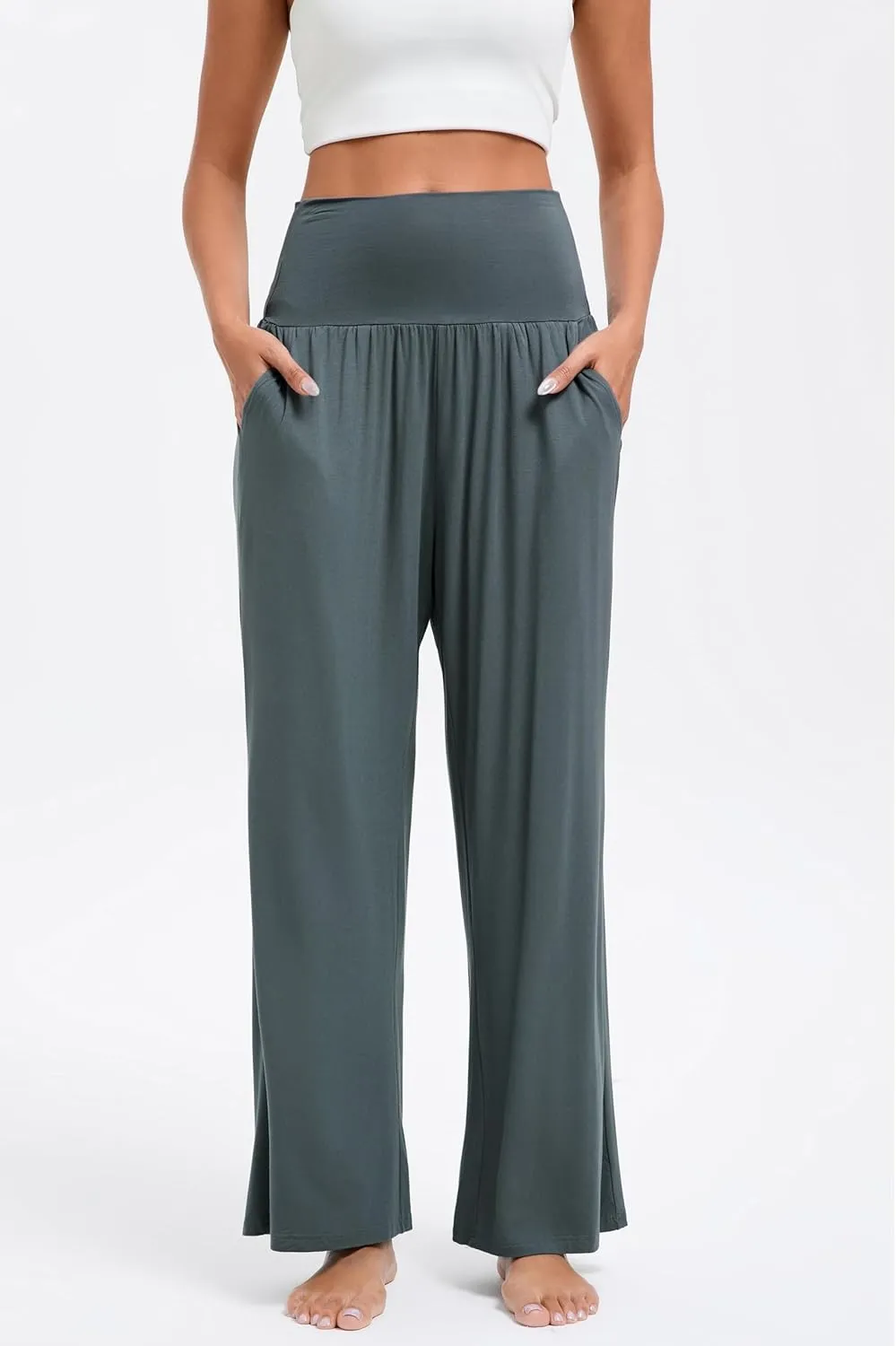 Wide Leg Yoga Pants for Women High Waisted Casual Loose Sweatpant Palazzo Lounge Spajama Flowy Pants with Pocket
