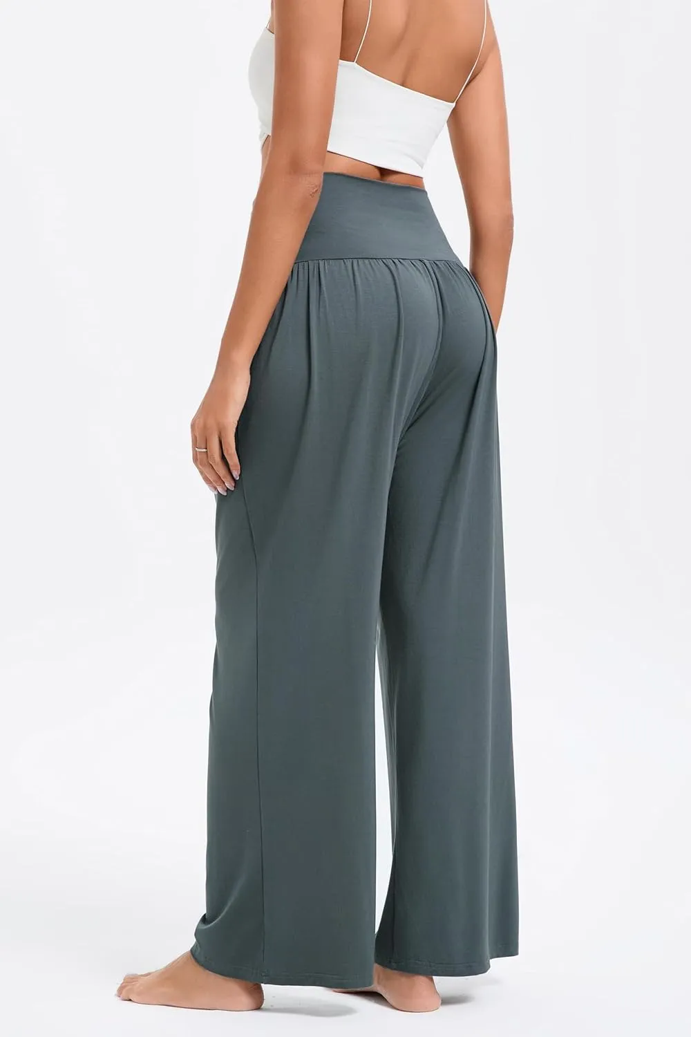 Wide Leg Yoga Pants for Women High Waisted Casual Loose Sweatpant Palazzo Lounge Spajama Flowy Pants with Pocket