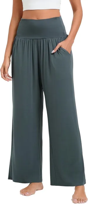 Wide Leg Yoga Pants for Women High Waisted Casual Loose Sweatpant Palazzo Lounge Spajama Flowy Pants with Pocket