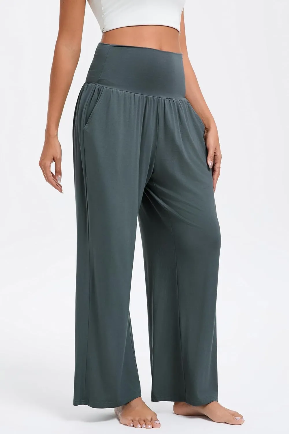 Wide Leg Yoga Pants for Women High Waisted Casual Loose Sweatpant Palazzo Lounge Spajama Flowy Pants with Pocket