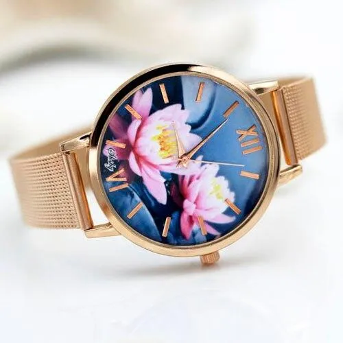 Women Dress Colourful Floral Dial Quartz Wrist Watches