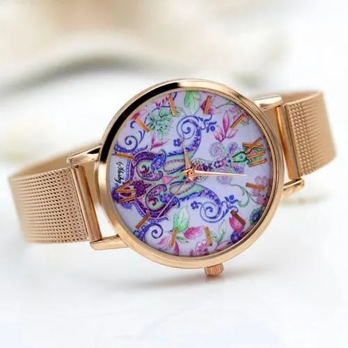 Women Dress Colourful Floral Dial Quartz Wrist Watches