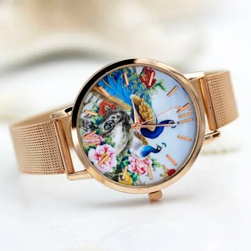 Women Dress Colourful Floral Dial Quartz Wrist Watches