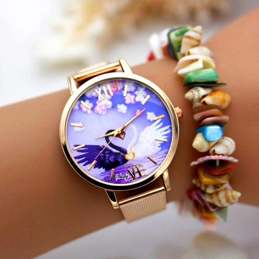 Women Dress Colourful Floral Dial Quartz Wrist Watches