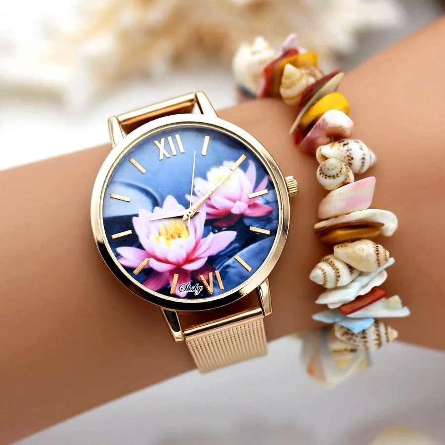 Women Dress Colourful Floral Dial Quartz Wrist Watches