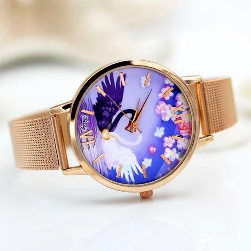 Women Dress Colourful Floral Dial Quartz Wrist Watches